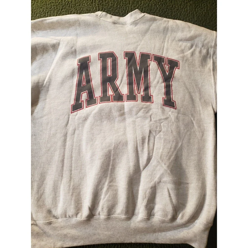 Vintage US Army Fleece Crewneck Pullover Sweater Mens LARGE Made in USA 80s 90s